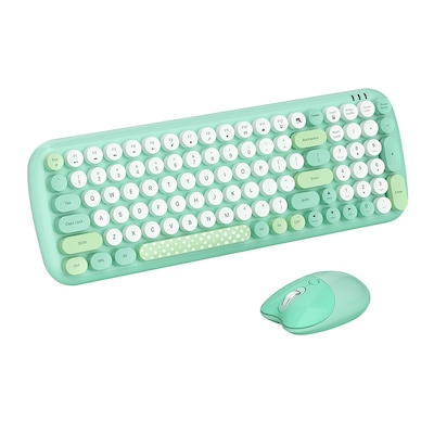 SaharaCase Wireless Ergonomic Keyboard and Laser Mouse Combo, Green (KB18)
