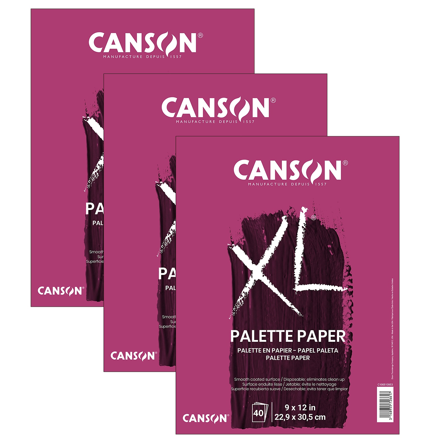 Canson XL Series Palette Pad, 9 x 12, White, 10 Sheets/Pad, 3 Pads/Bundle (MCXC100510953-3)