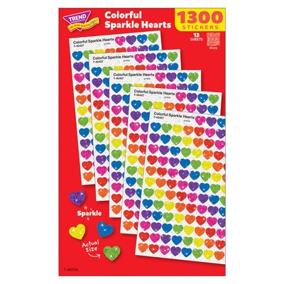 Trend Enterprises Colorful Sparkle Hearts Value Pack, Multicolored, 1300/Pack, 2/Packs/Bundle (T-46936-2)