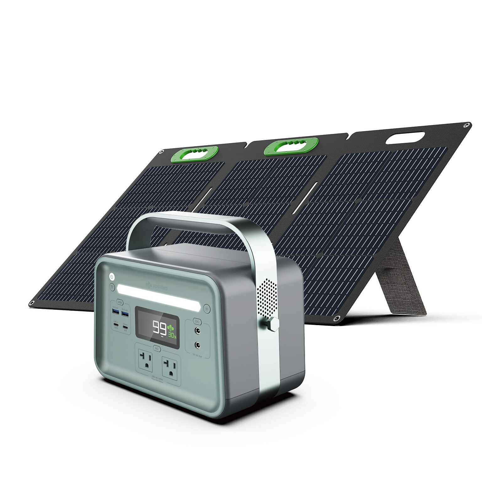 Yoshino K3SP11 8-Port Solid-State Solar Generator 241Wh, 330W with 1-Piece Solar Panel (100W) Emergency Power, Pure Sine Wave