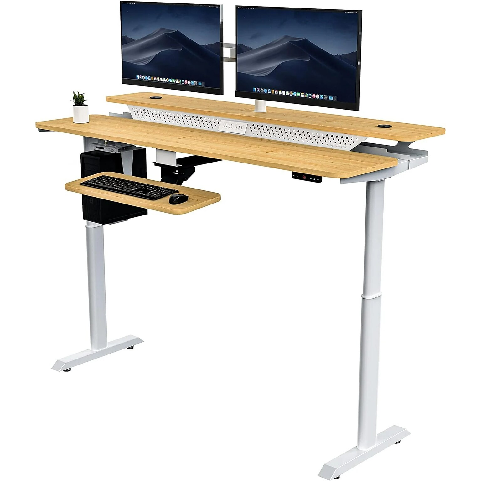 VersaDesk PowerLift Split-Level 72W Electric Rectangular Adjustable Standing Desk, Maple/White (PL2SD7230-WM)