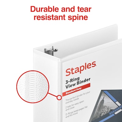 Staples 2" 3-Ring View Binder, D-Ring, White (55411/26444)