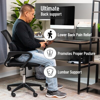 Mind Reader Memory Foam Back Cushion Lumbar Support Pillow with Air-Cloud Technology, Black (LUMBACK-BLK)