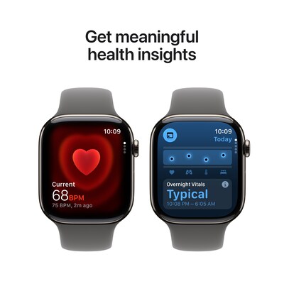 Apple Watch Series 11 GPS + Cellular Smartwatch, 46mm, Natural Titanium Case, Stone Gray Sport Band, Medium/Large (MFCX4LW/A)