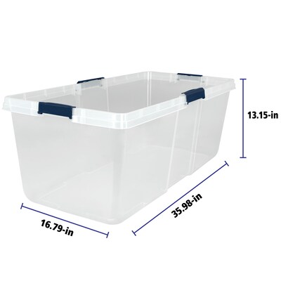 Home Logic 100 Quart, Latch Lid Storage Bin, Clear, 4/Case (7107)