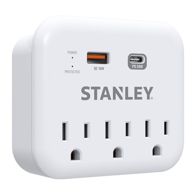 STANLEY SurgePro 3 3-Outlet Exreme Surge Protector Wall Tap with Phone Shelf & 2-USB Ports, 600 Joul