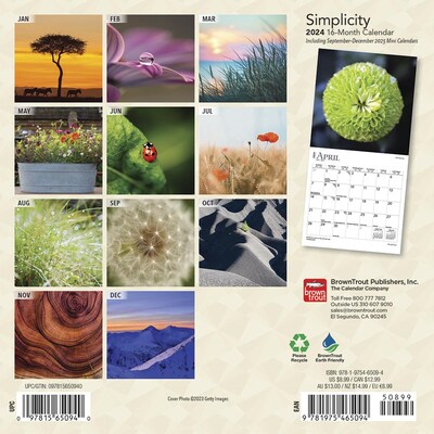 2024 BrownTrout Simplicity 7" x 14" Monthly Wall Calendar (9781975465094)