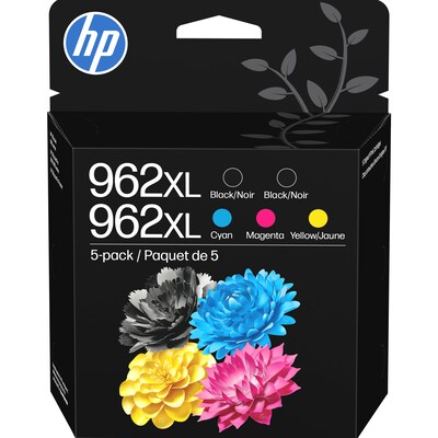 HP 962XL Black/Cyan/Magenta/Yellow High Yield Ink Cartridges, 5/Pack (6ZA57AN)