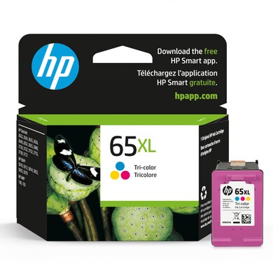 HP 65XL Tri-Color High Yield Ink Cartridge, Prints Up to 300 Pages (N9K03AN#140)