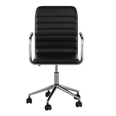 Martha Stewart Taytum Faux Leather Swivel Office Chair, Black/Polished Nickel (CH142370BK)