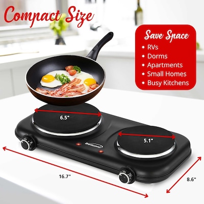 Brentwood 1,100-Watt Cast-Iron Countertop Electric Double Burner, Black (TS-332BK)