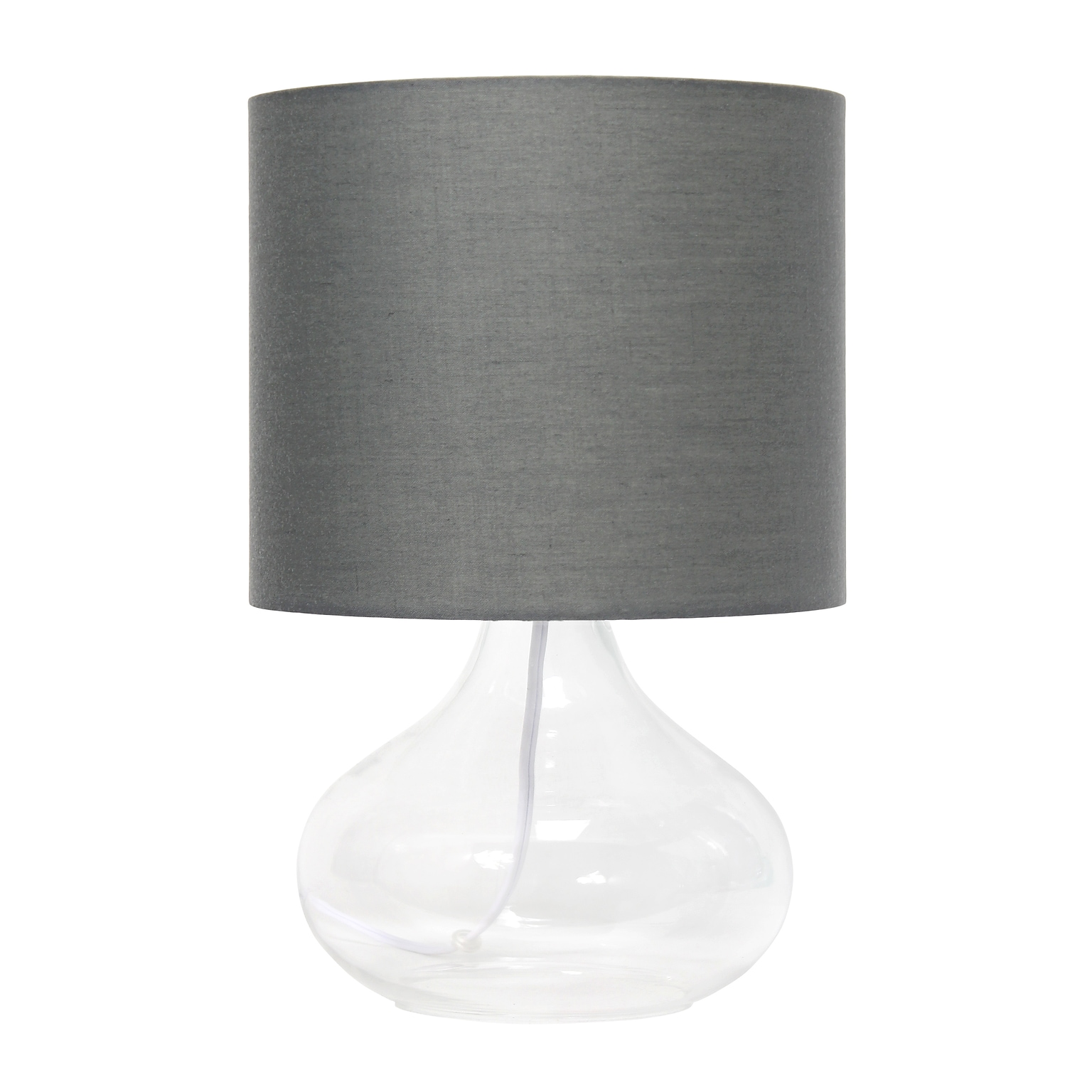 Simple Designs Glass Raindrop Table Lamp Fabric Shade, Clear with Gray Shade (LT2063-CLG)