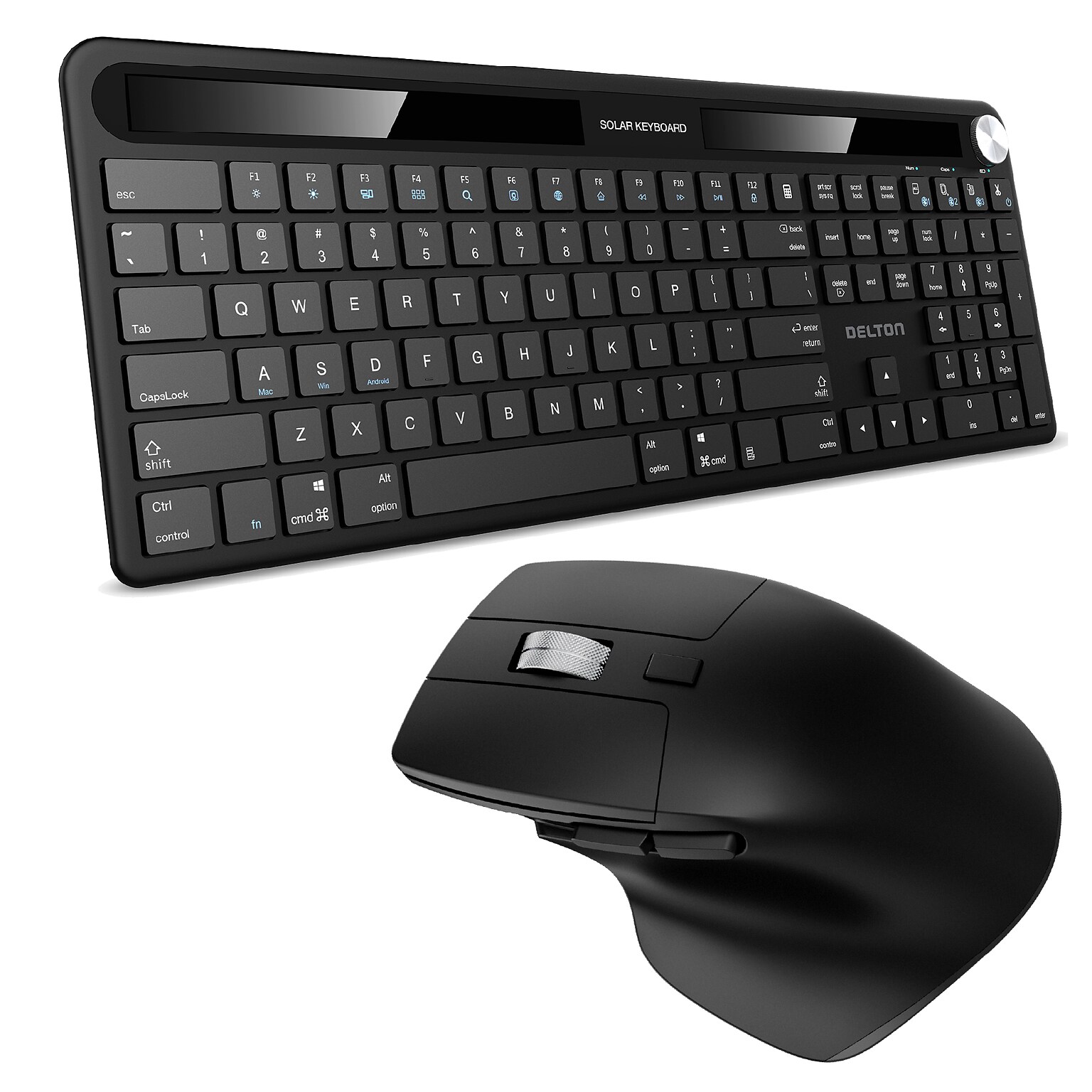 Delton S90 Solar Wireless Ergonomic Keyboard & Optical Mouse Combo, Black (DKWS90BD1)
