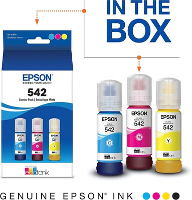 Epson T542 Cyan/Magenta/Yellow Ultra High Yield Ink Bottle, 3/Pack (T542520-S)