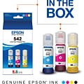 Epson T542 Cyan/Magenta/Yellow Ultra High Yield Ink Bottle, 3/Pack (T542520-S)