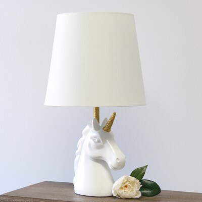 Simple Designs Sparkling Glitter Unicorn Table Lamp, Gold Glitter and Matte White (LT1078-GLD)
