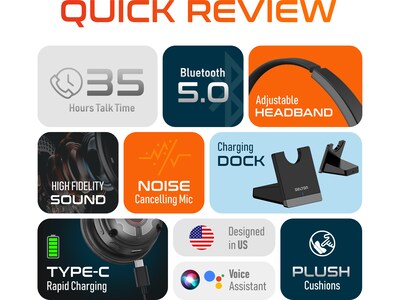 Delton 50X Pro Wireless Noise Canceling Bluetooth Mono Phone & Computer On Ear Headset, USB Type-C (DBTHEAD50X)