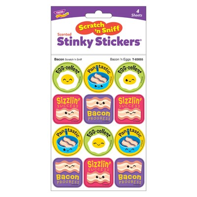 Trend Enterprises Bacon 'n Eggs Bacon Scent Scratch 'n Sniff Stinky Stickers, Multicolored, 48/Pack, 6/Packs/Bundle (T-83055-6)