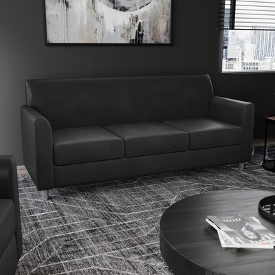 Flash Furniture Hercules Diplomat LeatherSoft Sofa, Black/Chrome Legs (BT8273BKCHR)