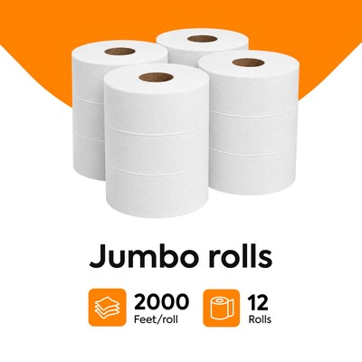 Coastwide Professional Jumbo Toilet Paper, 1-ply, White, 2000 ft./Roll, 12 Rolls/Carton