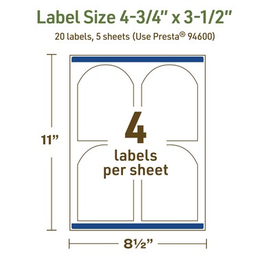 Avery Dissolvable Decorative Edge Multipurpose Labels, 4.75" x 3.5", Off-white, 20/Pack (94600)