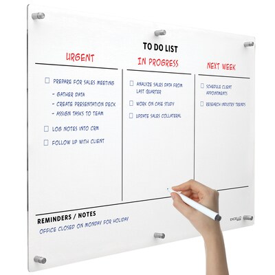 Excello Brands Acrylic Dry-Erase Planning Board, 20" x 30", Black Print (ACRYLBRD-TOD20X30-BLK)