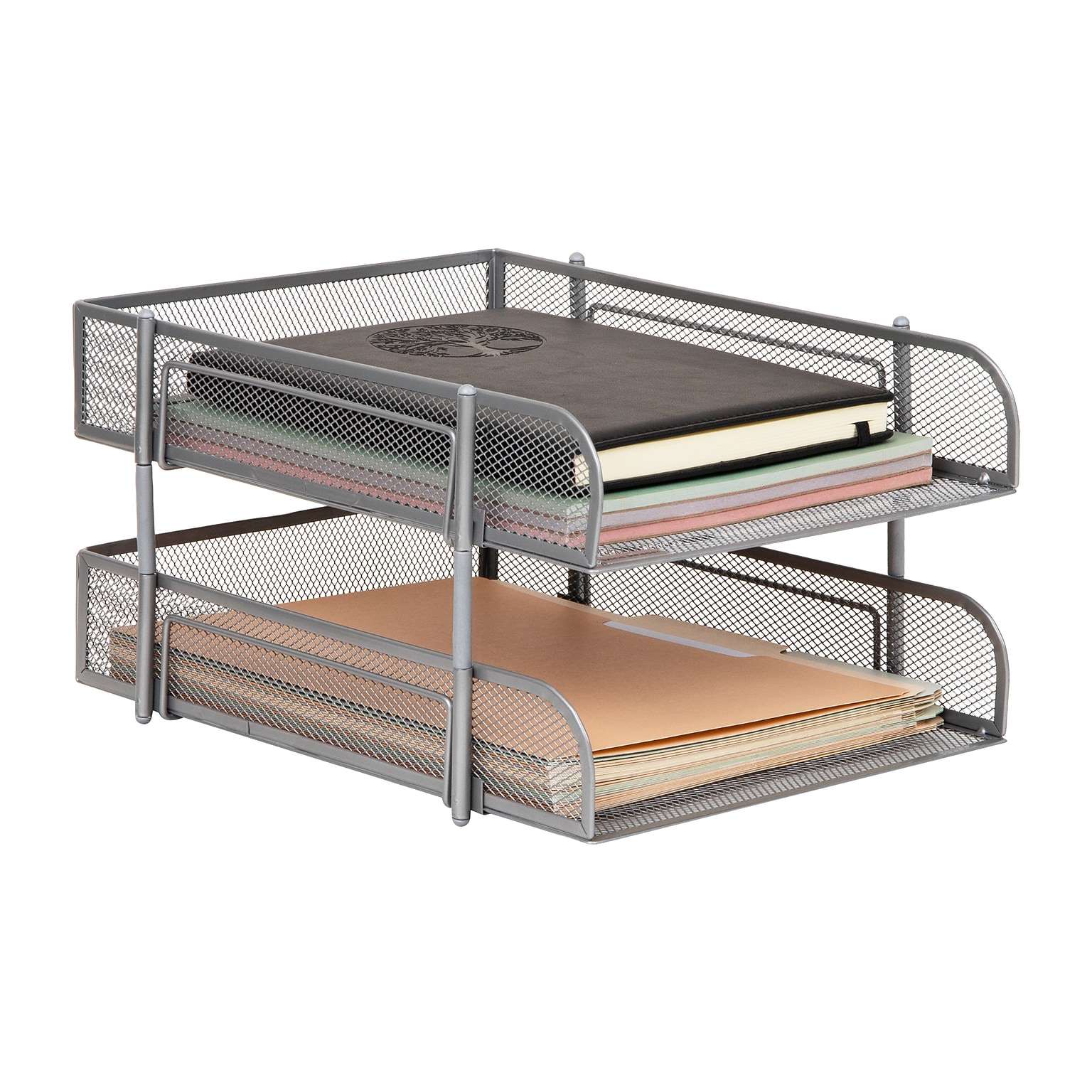 Mind Reader Metal Mesh Front Loading Stackable Letter Tray, Letter/Legal Size, Silver (CSTACK2-SIL)