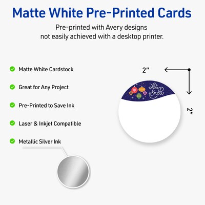 Avery Silver-Snowflakes Matte Blank Card, White, 120/Pack (S00-FK5)