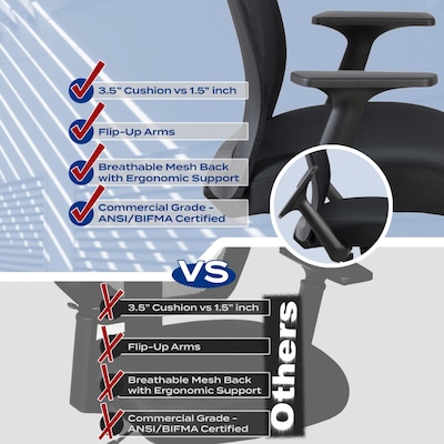 Regency Squire Ergonomic Task Mesh Office Swivel Chair w/ Flip Up Arms, Black (5401BK)