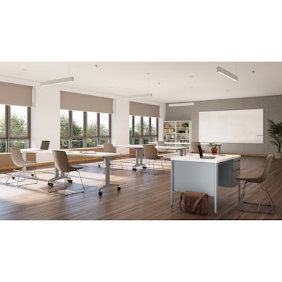 Hirsh Modern T-Leg Table Desk with Rounded Corner T-Mold Top, Arctic Silver/White (24373)