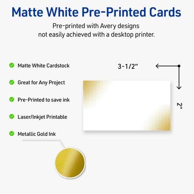 Avery Gold Blush Business Cards, 2 x 3.5, Matte White, 80/Pack (19479399604)