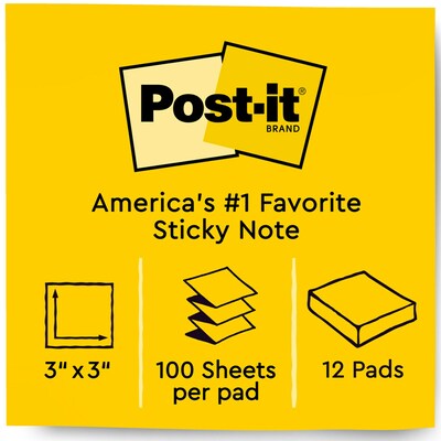 Post-it Pop Up Sticky Notes, 3 x 3 in., 12 Pads, 100 Sheets/Pad, The Original Post-it Note, Poptimistic Collection