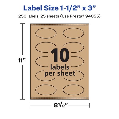 Avery Laser/Inkjet Oval Multipurpose Labels, 1.5" x 3", Kraft Brown, 250 Labels/Pack ( 94055)