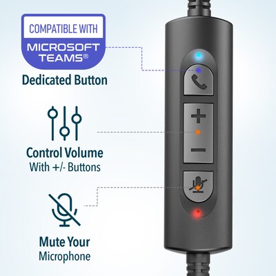 Delton 30Y MS Teams Noise-Canceling On-Ear Mono Computer Headset, USB Type-A & Type-C, Black (DWH30Y