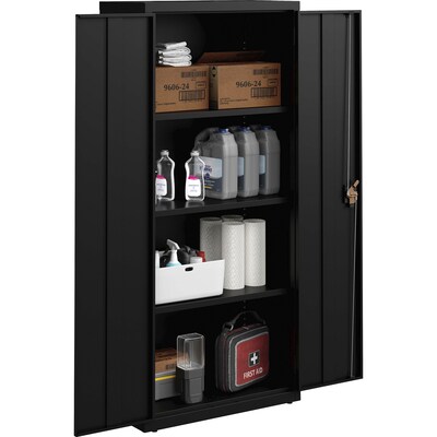 Lorell Fortress Series Slimline Storage Cabinet, 30W x 15D x 66H, Black (LLR69830BK)