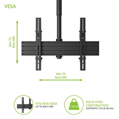Kanto Height Adjustable Hanging Ceiling TV Mount for 37" - 70" TVs, Black (CM600)