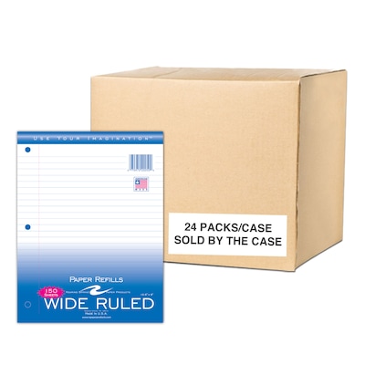 Roaring Spring Paper Products Wide Ruled Filler Paper, 8" x 10.5", 3-Hole Punched, 150 Sheets/Pack, 24/Case (20050CS)