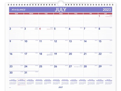 2023-2024 AT-A-GLANCE 14.88 x 11.88 Academic Monthly Wall Calendar, White/Purple/Red (AY8-28-24)