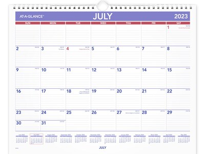 2023-2024 AT-A-GLANCE 14.88 x 11.88 Academic Monthly Wall Calendar, White/Purple/Red (AY8-28-24)