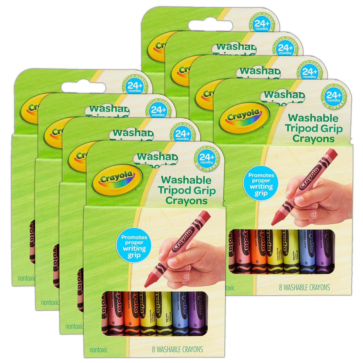 Crayola Washable Tripod Grip Triangular Crayons, Assorted Colors, 8/Pack, 8 Packs/Bundle (BIN811460-8)
