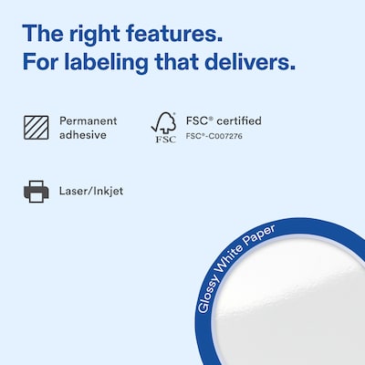 Avery Round Laser/Inkjet Multipurpose Labels, 2 Round, White, 20 Labels/Sheet, 10 Sheets/Pack (19479311227)