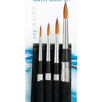 Princeton Aqua Elite Short Handle Watercolor Synthetic Brush Travel Set, 4/Pack (PBXP4850TRSET)