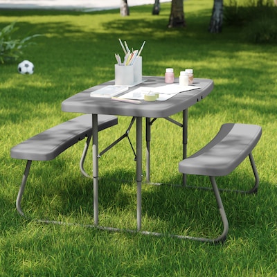 Flash Furniture Paige Rectangular Folding Kids Picnic Table and Benches, 32.625" x  37.5", Gray (RBEBB2432FD2GY)