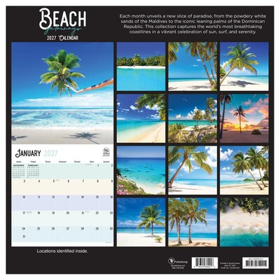 2027 TF Publishing Beaches 12" x 12" Monthly Wall Calendar, Multicolored (27-1057)
