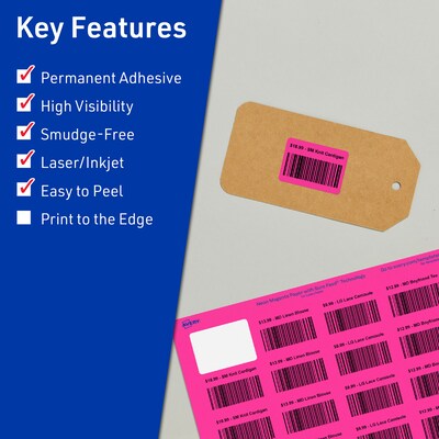 Avery Laser/Inkjet Rectangle Multipurpose Labels, 1.25 x 1.75, Neon Magenta, 640/Pack (94226)