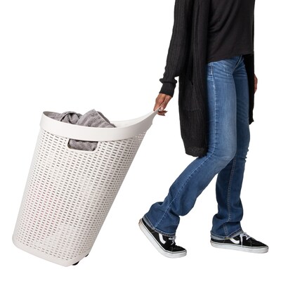 Mind Reader Rolling Plastic Laundry Basket, Ivory (60HWHEEL-IVO)