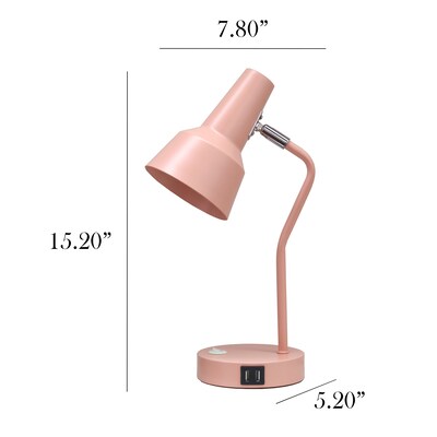 Simple Designs Sleek Essentials LED Desk Lamp, 15.2", with USB Ports, Blush Pink (LD1072-BPK)