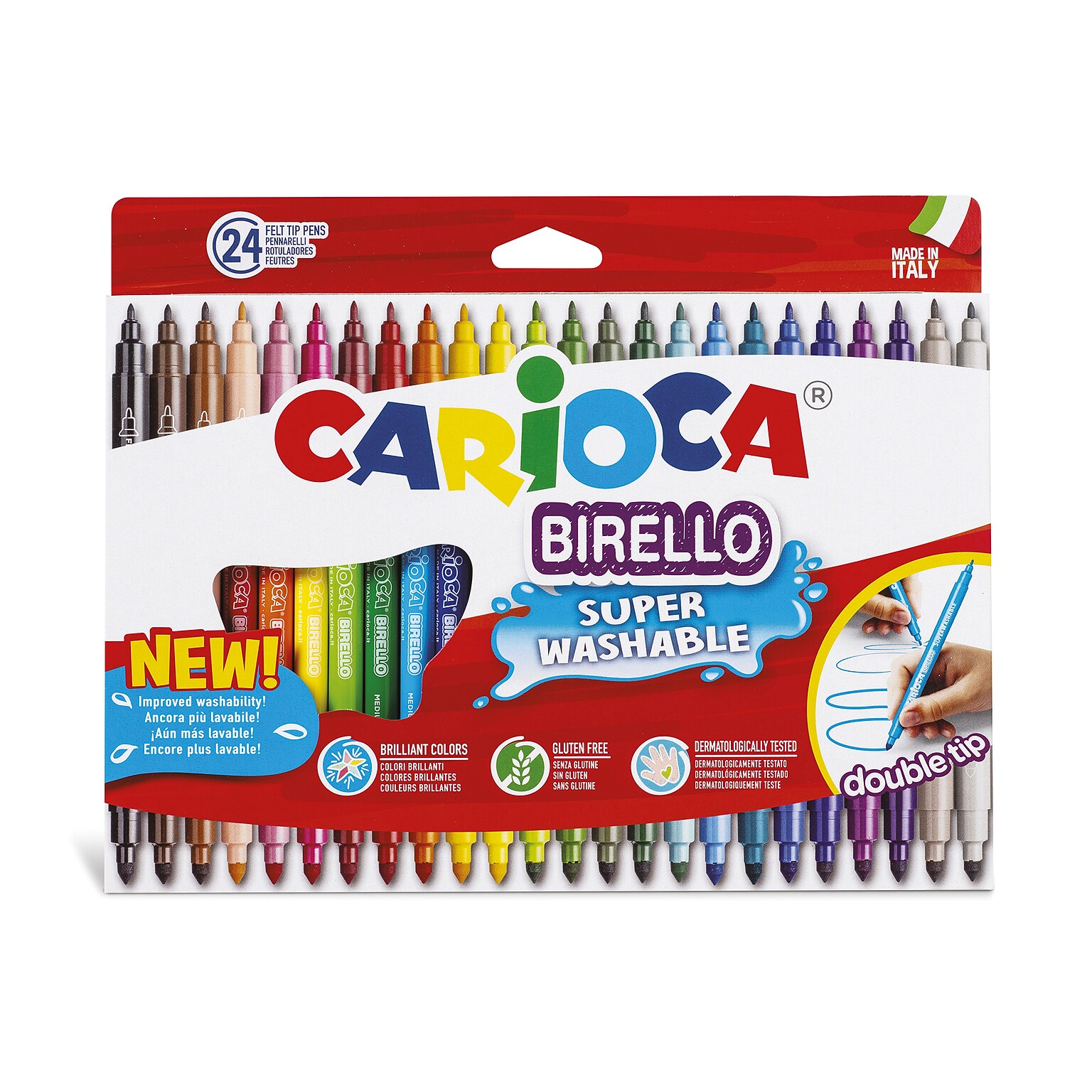 CARIOCA Birello Washable Kids Markers, Twin Tip, Assorted Colors, 24/Set (CRA41521)