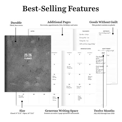 2025-2026 TF Publishing 9" x 11" Academic Year Monthly Planner, Paperboard Cover, Concrete (AY26-4502)