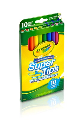 Crayola Washable Super Tip Markers, Fine, Assorted Colors, 10 Markers/Pack, 12/Pack (12PK-58-8610)
